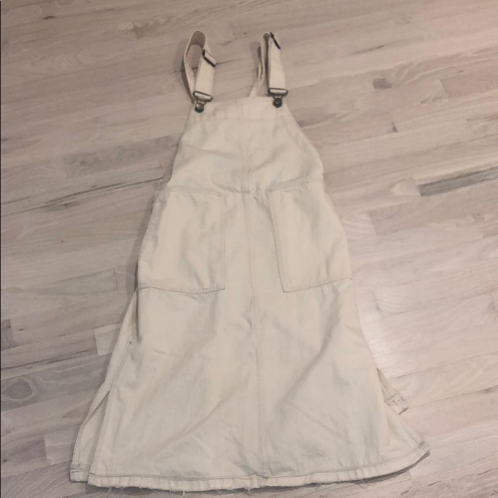 Zara White/cream denim midi overall dress